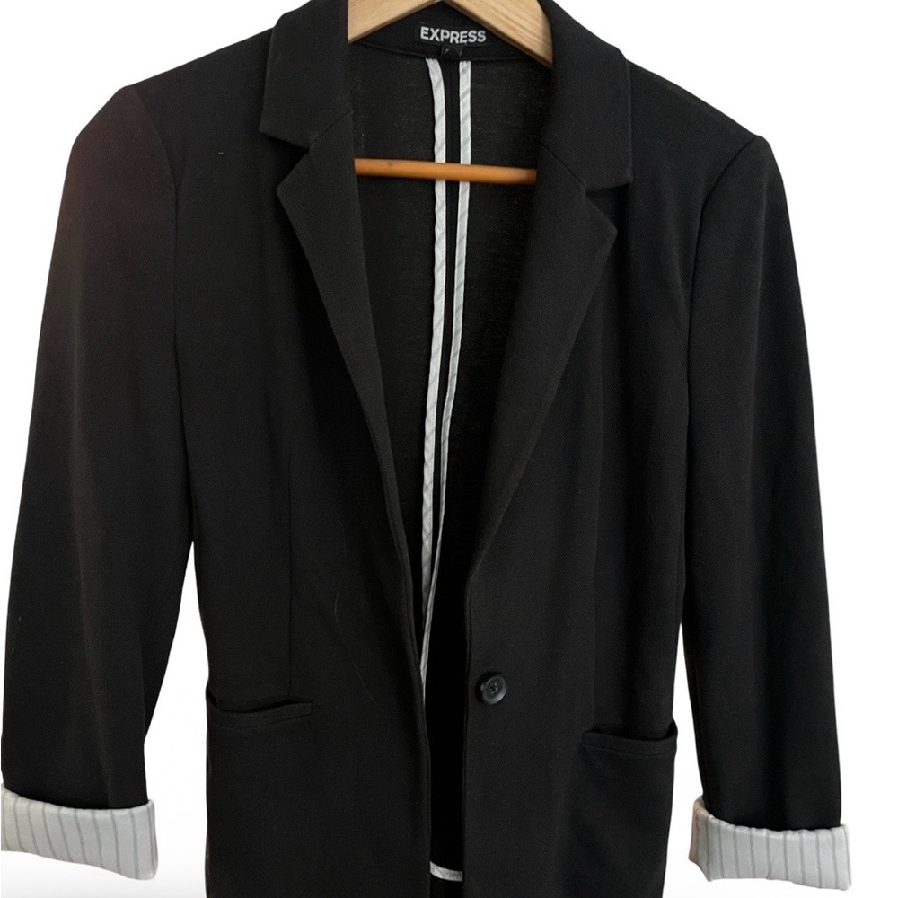 Express Women's Classic Black Blazer with Striped Details